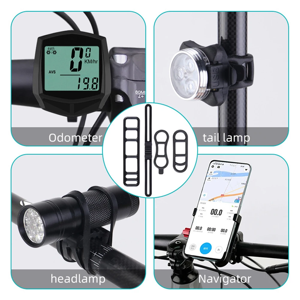 Bicycle Silicone Band Torch Silicone Bands with Small Hook Cycling Headlight Strap Waterproof Non Slip for Light Speaker GPS