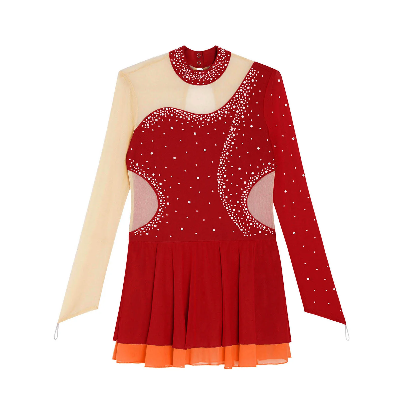 

Kids Girls Ballet Dance Dress Figure Ice Skating Dance Performance Costume Mesh Long Sleeve Gymnastics Workout Lyrical Dress
