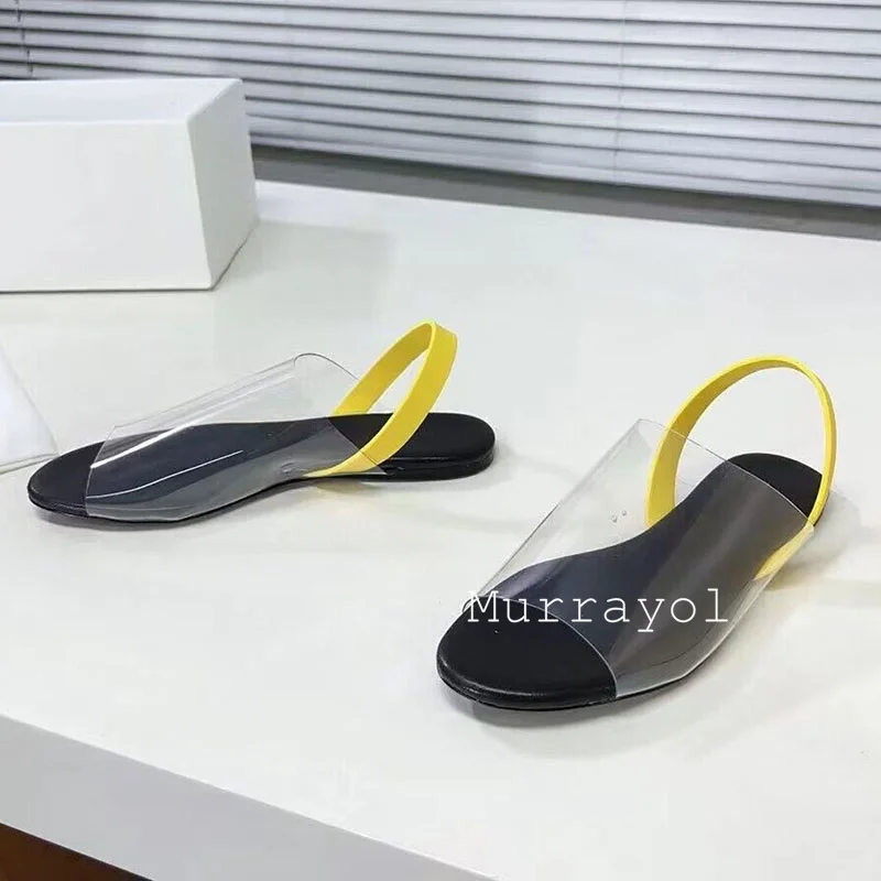 New PVC Transparent One Strap Flat Sandalias Women's Open Toe Back Strap Sandals Summer Vacation Sandy Beach Shoes Gladiator