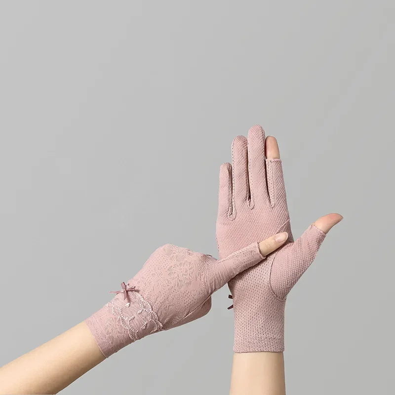 ป้องกันรังสียูวีบริสุทธิ์ยืดถุงมือป้องกันแสงแดดผู้หญิงบางฤดูร้อนลื่นหน้าจอสัมผัสถุงมือผ้าฝ้ายสั้นชุดอุปกรณ์เสริม