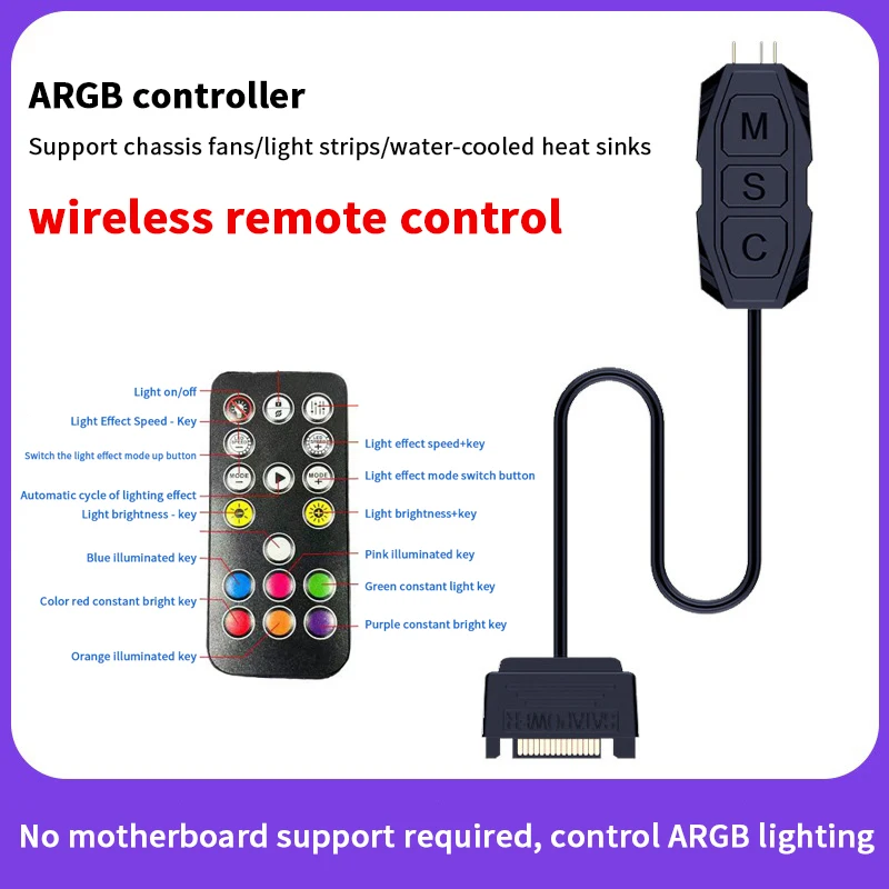 ARGB Controller 5V 3PIN SATA Cable Light Adapter for PC CPU Cooling Fan, Radiator, LED Strip Light Controller