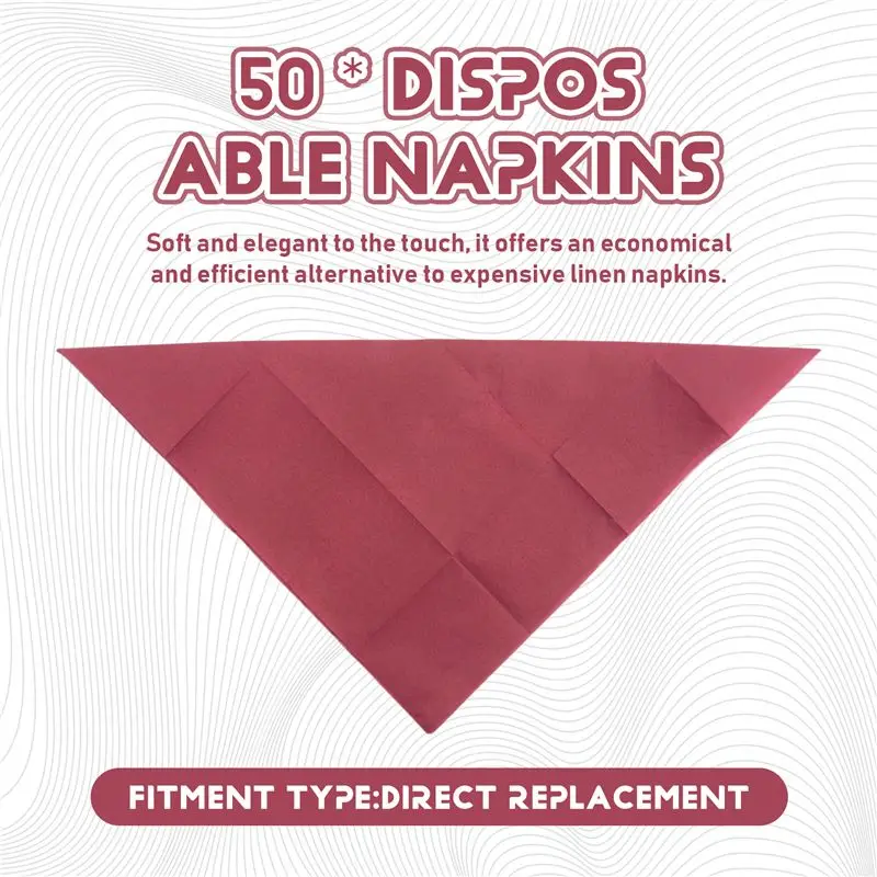 AS63-50PCS Disposable Dinner Napkins With Built-In Flatware Pocket,Prefolded Cloth Like Paper Napkins For Wedding Party Red Dura