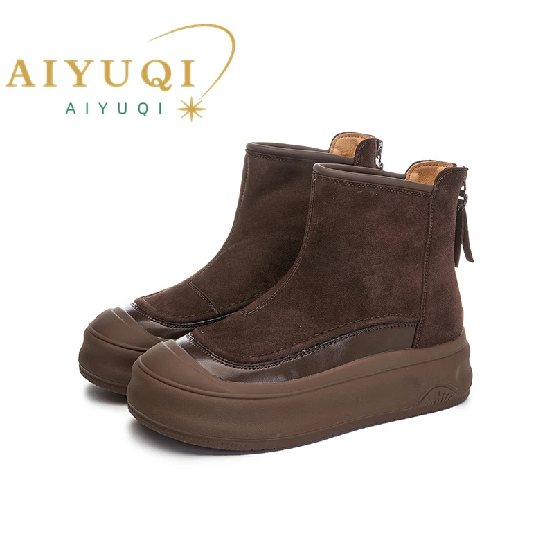 

AIYUQI 2024 Women's Ankle Boots New Genuine Leather Lace-up Short Boots Women Large Size Female Boots Winter Shoes Girls