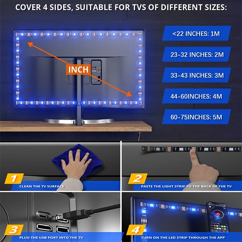 بلوتوث Led قطاع أضواء RGB 5050 الذكية Led الشريط ضوء 5 فولت مرنة Led شرائط الإضاءة لاصق 24 مفتاح Led أضواء قطاع عن بعد