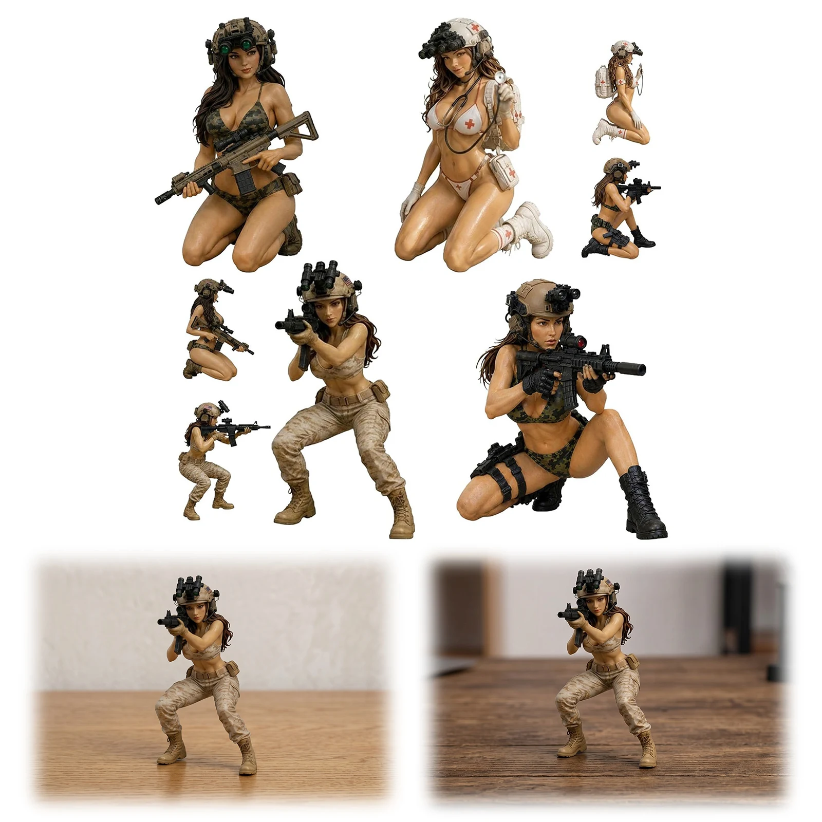 4pcs Tactical Beauty Desktop Collectible Female Warrior Figurine Resin Statue Ideal Decor for Home Office Or Cafe