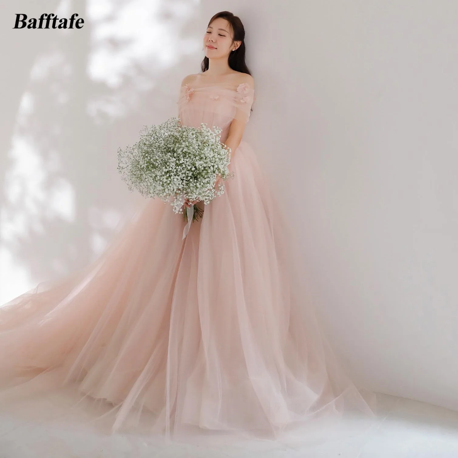 Bafftafe A Line Soft Tulle Women Prom Dresses Bride Wedding Photo Shoot Flowers Special Occasion Party Evening Dress Customized