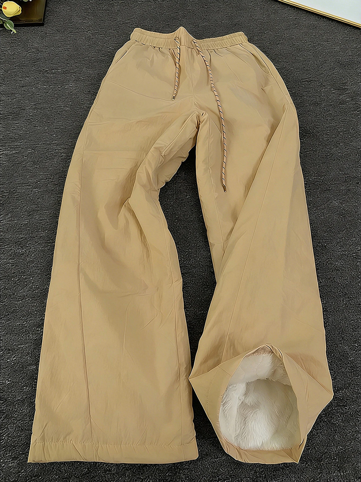 

Khaki Thiened Lamb Velvet Men's Cotton Pants Winter Cold Resistant Fce Outdoor Warm Skiing Trousers Straight Leg Long Pants