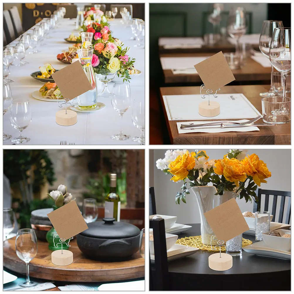 4Pcs Wooden Aluminium Table Number Holders Mini Photo Card Holder Stand for Wedding Birthday Party Place Cards Memo Clips