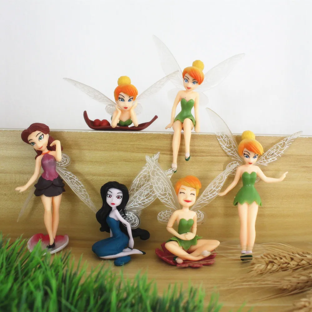 Disney 6pcs/Set Elf Princess Tinkerbell Cake Decoration Party Supplies Flower Faery Fairy Pvc Action Figure Mini Doll Toy