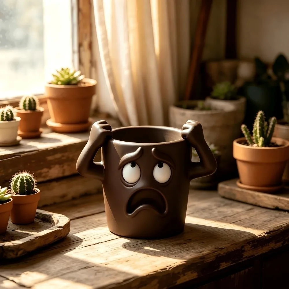 3D Printed Funny Face Succulent Planter Novelty Humorous Face Shocked Expression Plant Pot Lifelike Plastic