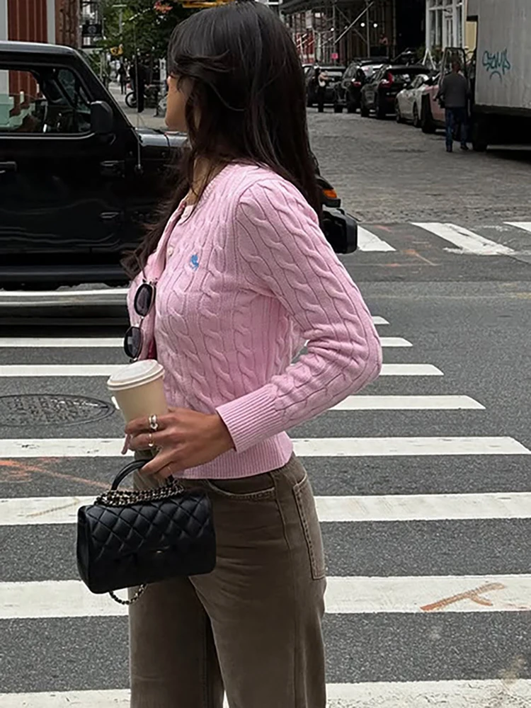 Fantoye вязаный кардиган с круглым вырезом, женский свитер, розовый однобортный свитер с длинными рукавами, женский осенний тонкий повседневный уличный свитер