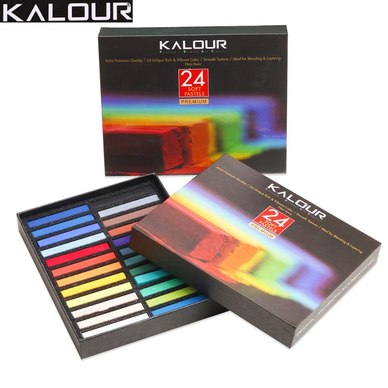 

KALOUR 24 шт. мягкие пастели, профессиональное качество художника, нетоксичные и богатые пигменты для рисования, слоя, смешивания художественных инструментов, подарочная коробка