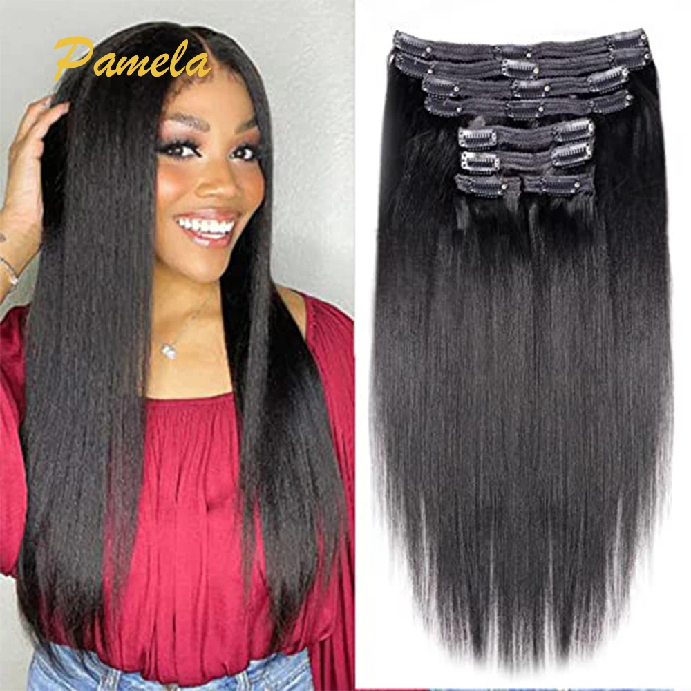 ياكي مستقيم وصلات شعر بمشبك للنساء 100% مشبك شعر بشري Ins ياكي مستقيم كليب على الشعر 8 قطعة لكل مجموعة 120 جرام