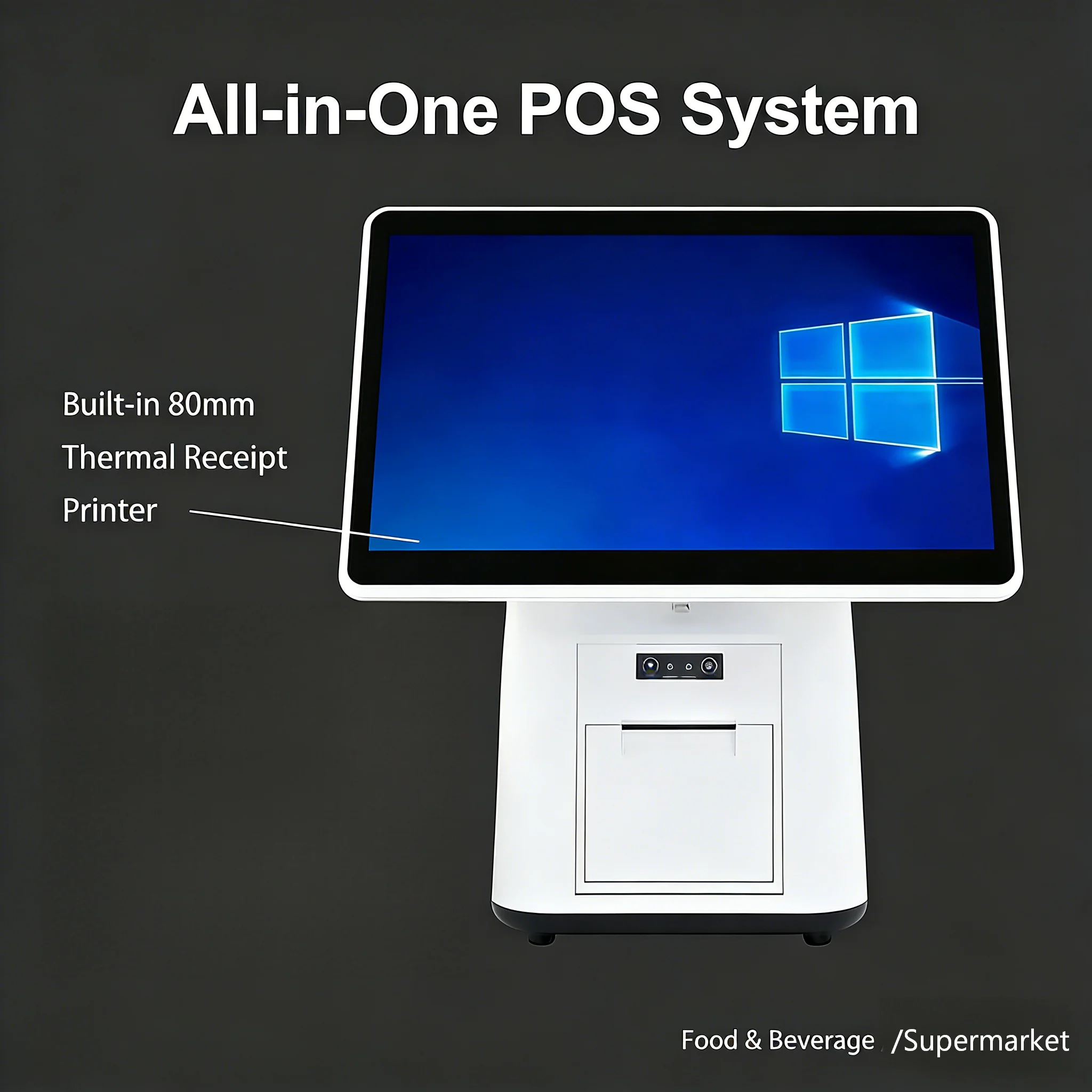 15.6 Inch Touch Screen POS Terminal Cash Register with 58/80mm Thermal Printer All in One POS System for Restaurant Supermarket