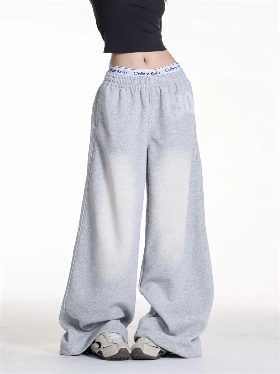 

Широкие спортивные брюки для женщин, свободные, с драпировкой на талии, для повседневной носки, простые, длинные, в американском стиле, для отдыха