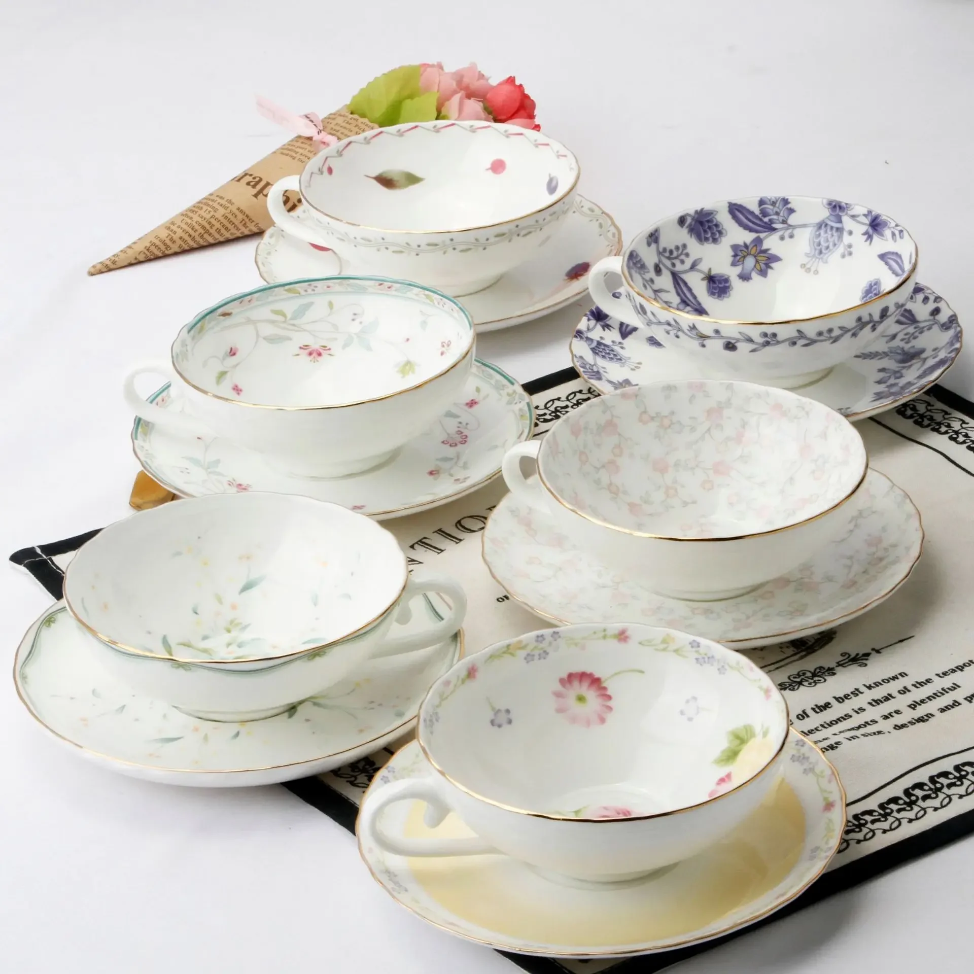 

Luxury Bone China Coffee Tea Cup And Saucer Spoon Set Ceramic Mug 200ml Advanced Porcelain Tray For Gift Cafe Party