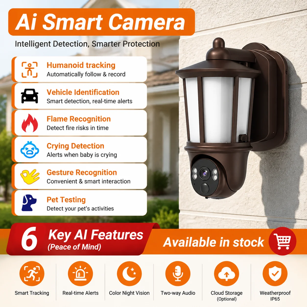 5MP Outdoor Courtyard Lamp Security Camera PTZ IP Dome Camera Full Color Night Vision Two Way Intercom Wireless CCTV Yoosee APP