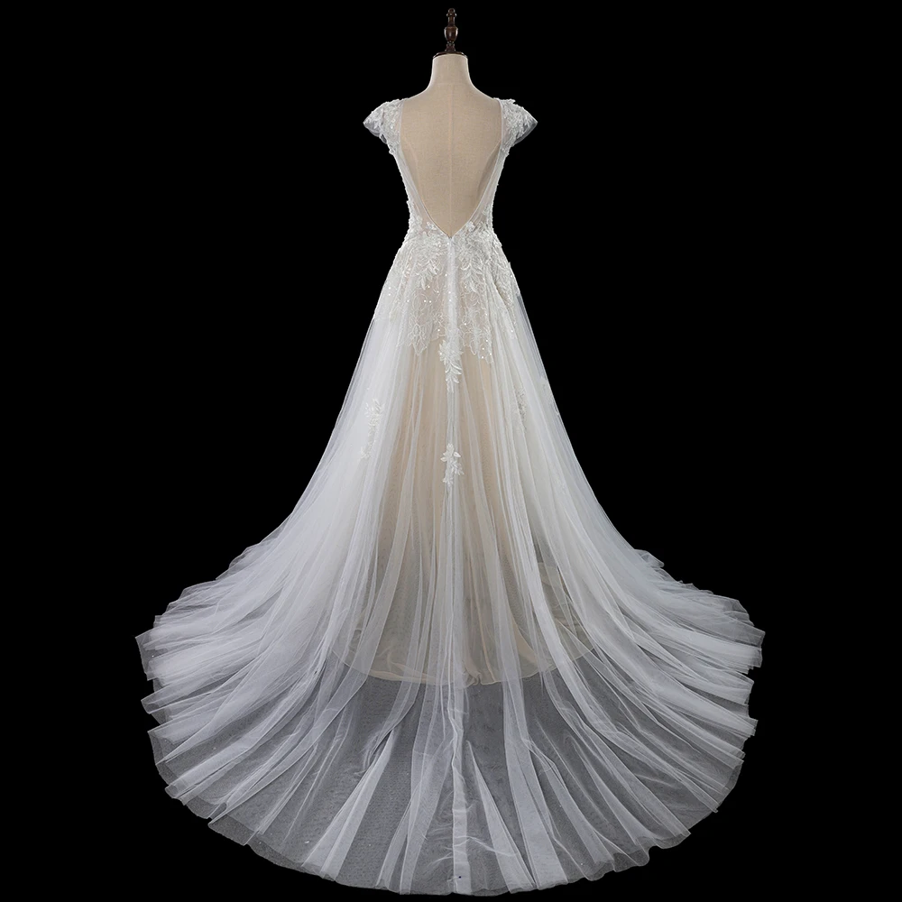 Charming V Neck A Line Women's Flash Sale Wedding Dresses Customized Lace Bride Gowns New Sleevlese Zipper Vestido De Noivas