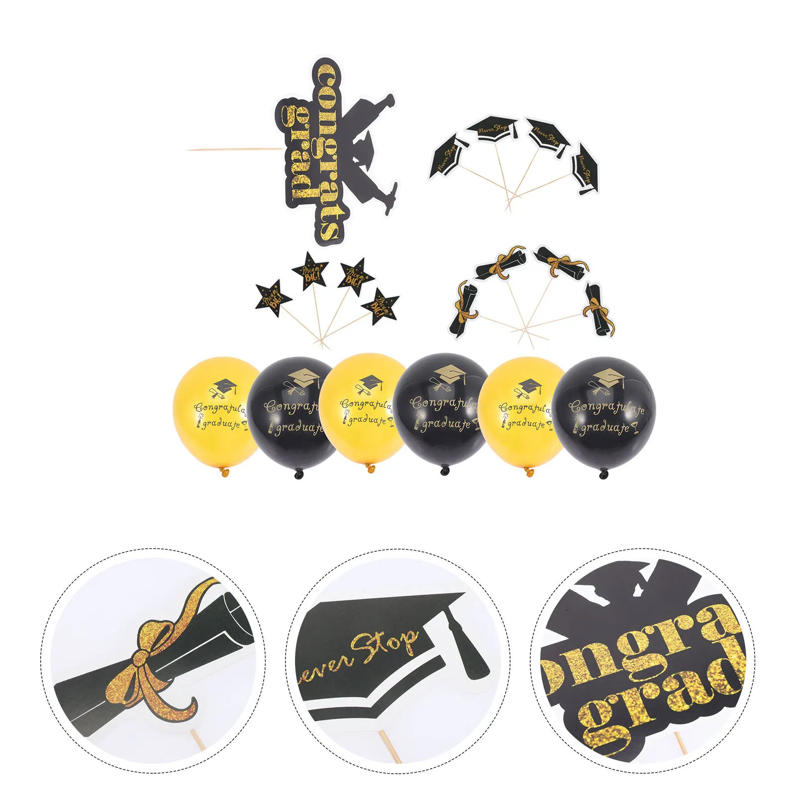 

1 Set Graduation Hat Balloon Kit Gold Cake Cupcake Decorations Party Supplies For High School College Celebration Decoration