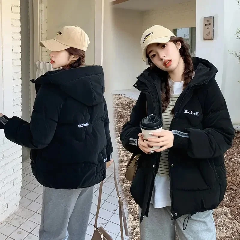 Women's Down Cotton Coats 2025 New Hooded Tops Short Parkas Winter Korean Loose Warm Outercoat Female Bread Waterproof Jackets
