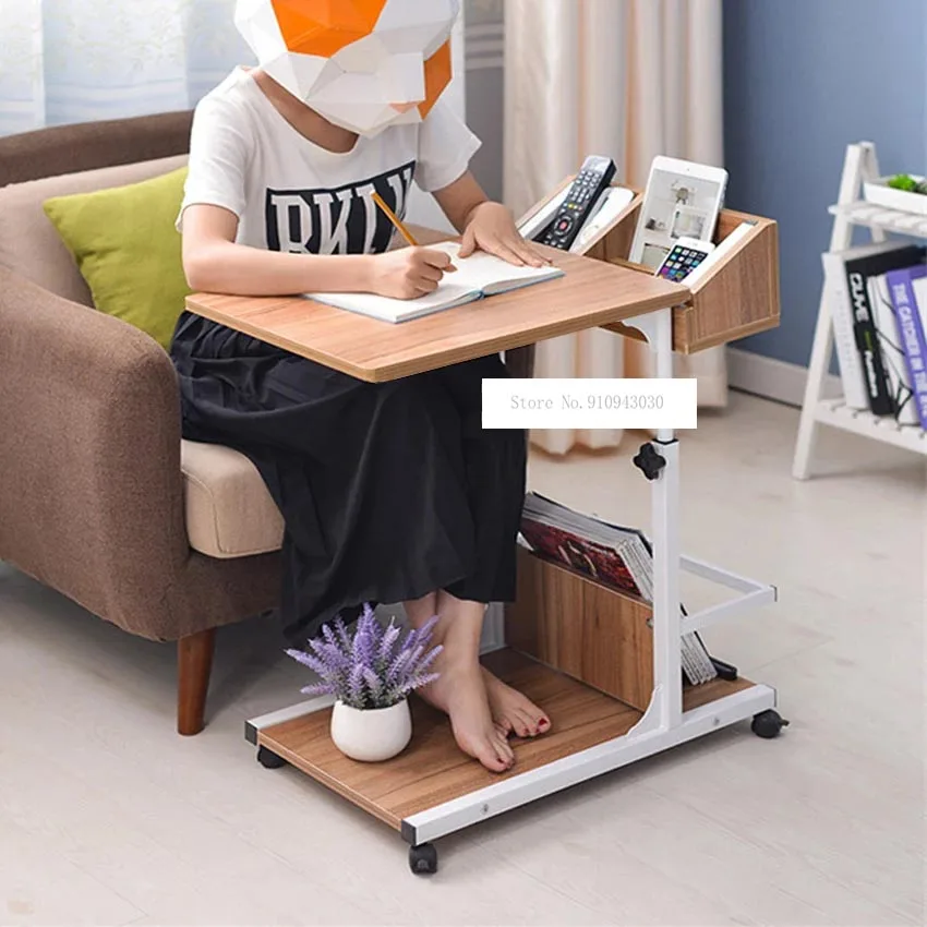 Portable Table Adjustable Lifting Standing Laptop Desk Bedroom Removable Storage Small Side Table Mini Sofa Cabinet