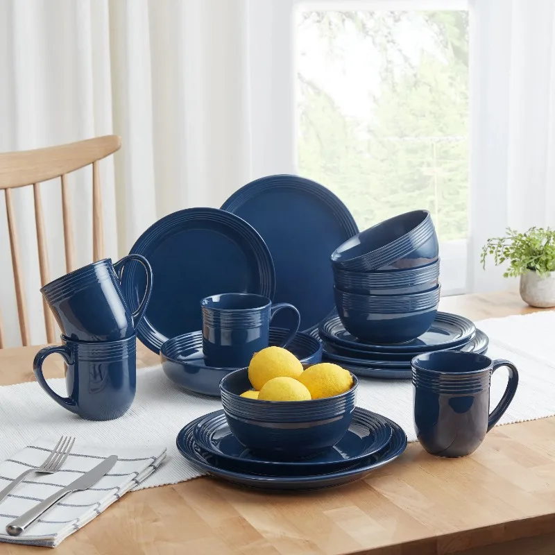 Beautiful 16-piece earthenware tableware set, available in multiple colors, easy to clean, suitable for home use