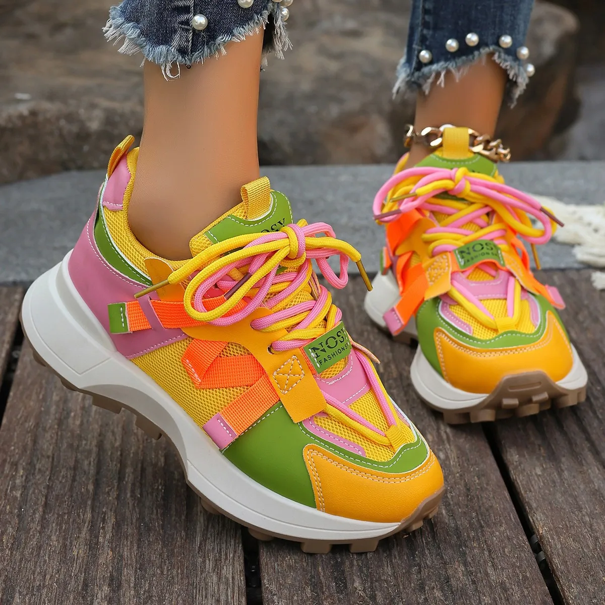 

Women Sneakers Tennis Sneakers Fashion New Colorful Lace Up Leisure Platform Running Shoes Outdoor Comfortable Casual Shoes