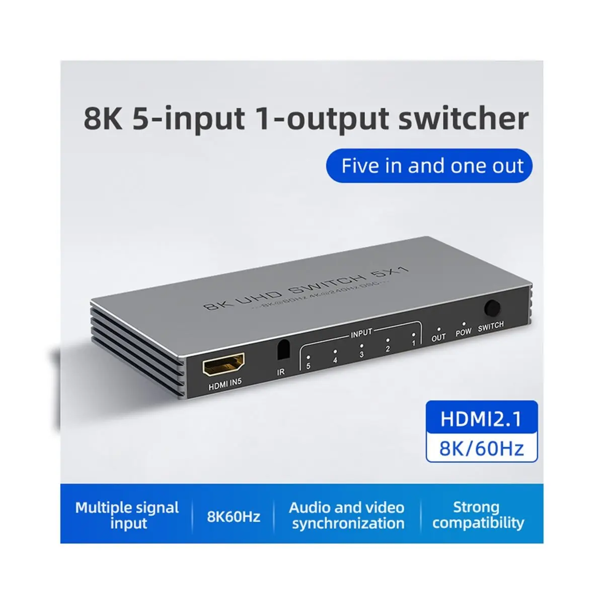 A26Z 4K 240Hz 5 in 1 Out - 8K@60Hz -Compatible Splitter with Remote, HDR10+, -Compatible 2.1, 3D, CEC, HDR, HDCP 2.3