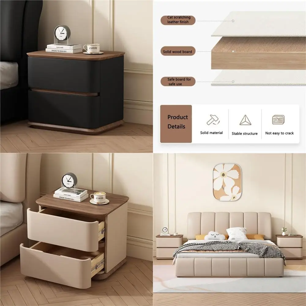 منضدة حديثة في منتصف القرن: طاولة جانبية سوداء ذات درجين بطول 19.7 بوصة لغرفة النوم أو غرفة المعيشة أو المكتب