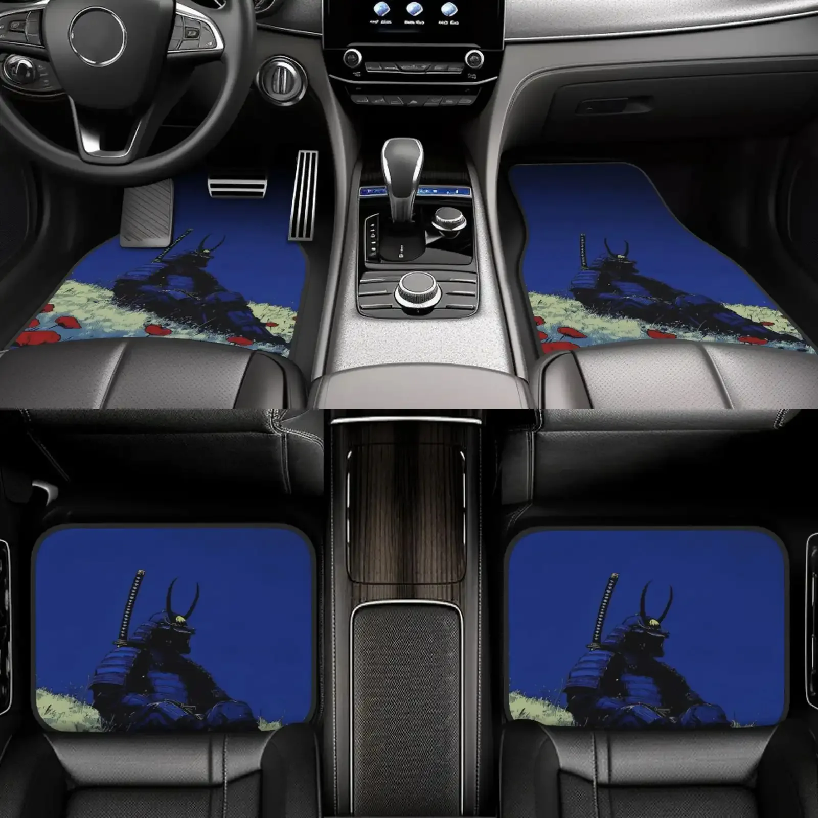 Set Of 4 Car Floor Mats Featuring Japanese Anime Designs - Made From High-Density Polyester, Resistant To Wear And Tear, Easy To