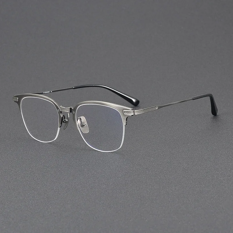 Business Male Ultra- Wide Square Half- Frame Glasses Men Big Head Face Fashion Retro Pure Titanium Semi- Rim Optical Spectacles