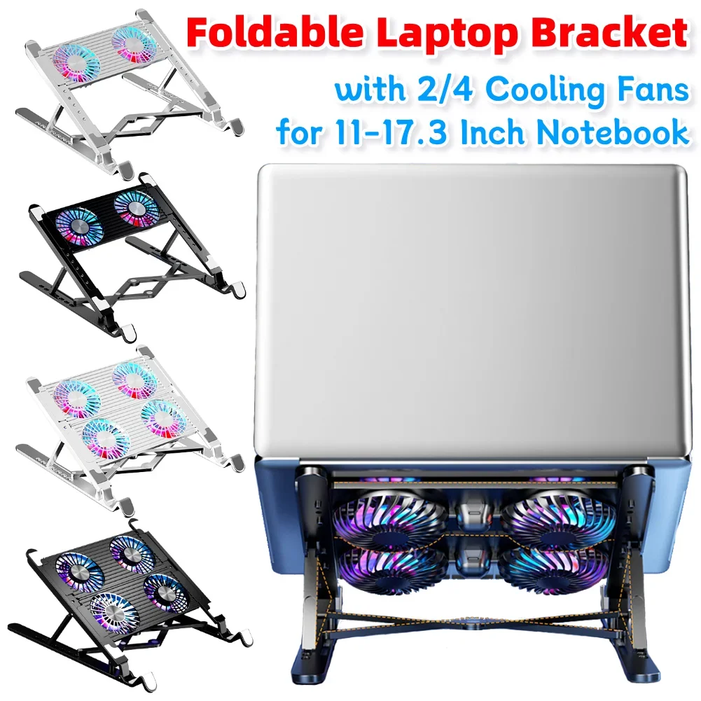 Laptop-Lüfter mit 2/4 Lüftern, leiser Gaming-Laptop-Kühler, RGB, 7 Höhe, tragbarer Laptop-Halter für 11–17,3 Zoll Laptops