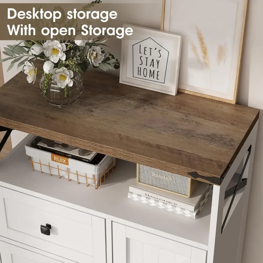 

White Farmhouse Storage Cabinet with 2 Drawers & Shelves, Freestanding Kitchen Cabinet with Doors, Floor Storage Organization