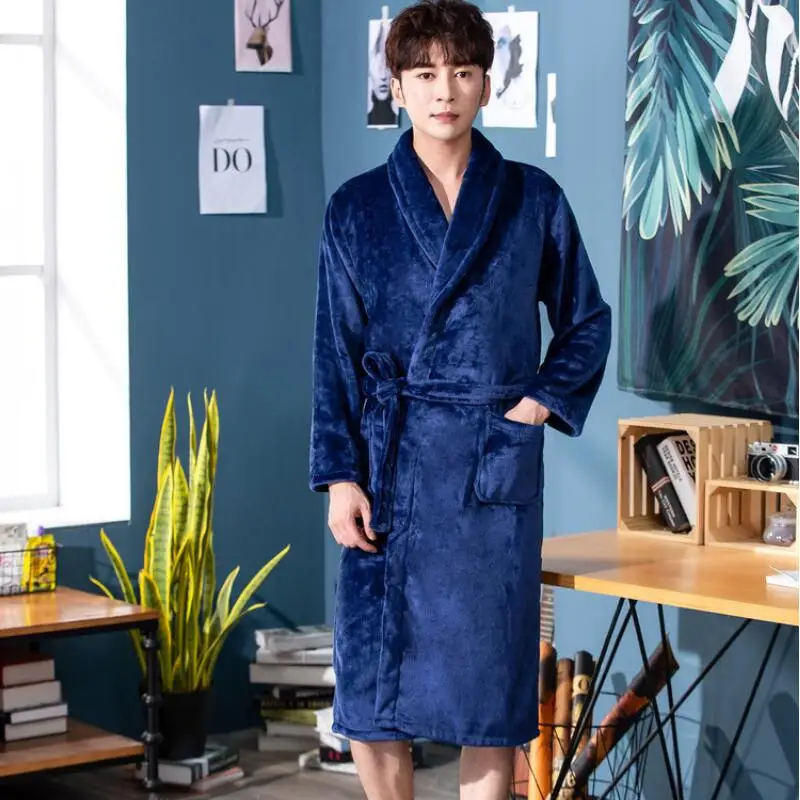 

Men's Clothing Y2K Clothes Pajamas Bathrobe Men's Pajamas Casual Fashion Long Style Robe Flannel Autumn and Winter Clothing New