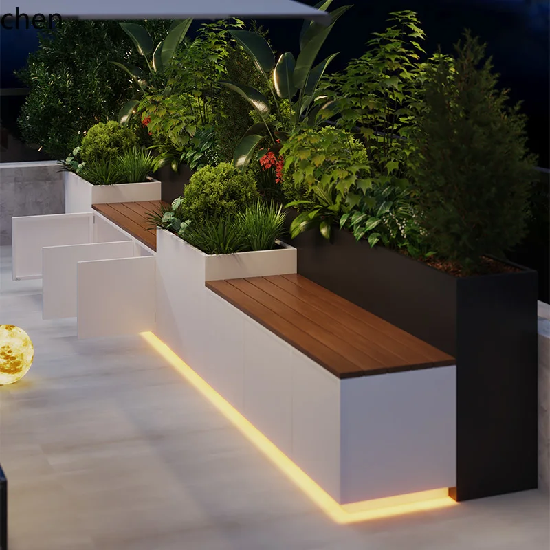 Outdoor Courtyard Terrace Storage Cabinet Flower Box Square Commercial Street Leisure Bench Flower Slot