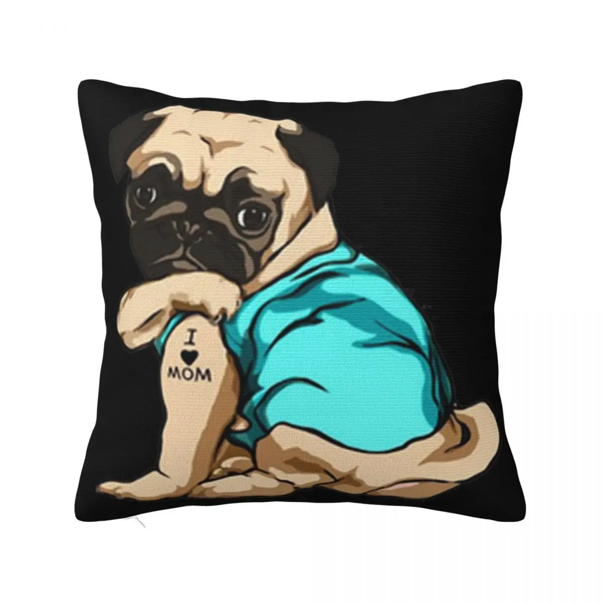 Tattoos Pug I Love Mom Men Vacation Different Top Quality Comical Child Original Latest Loose Science Pillow Case