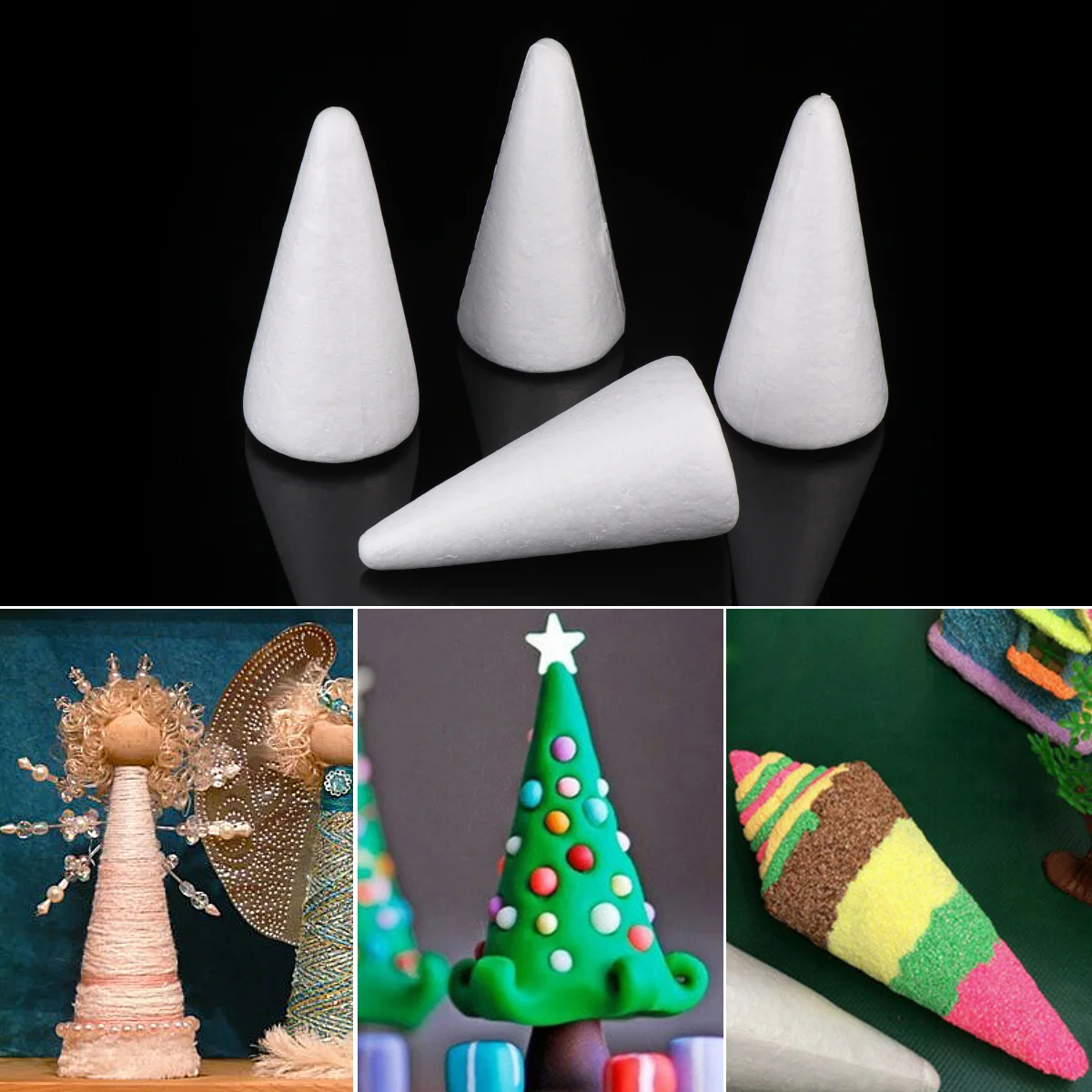 

Foam Cone Craft Set 12 Pcs Blank Triangle Ornaments for Kids DIY Christmas Tree Decorations Holiday Party Wedding Supplies