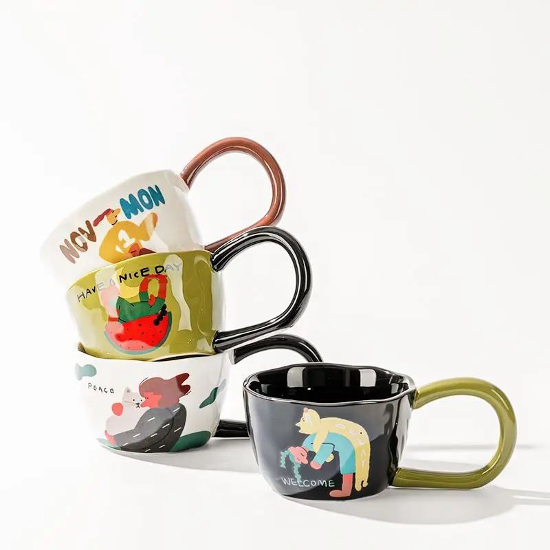 Creative Handmade Cartoon Coffee Cups, Office Ceramic Mug,Home Breakfast Milk Mugs,Couple Tea Cup Birthday Gift Kawaii Cup 280ml