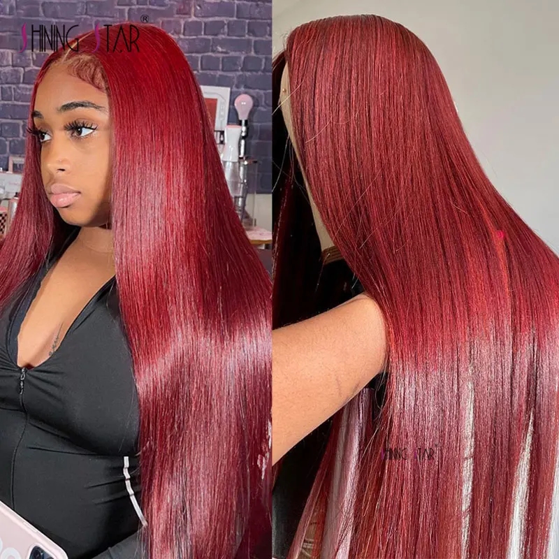 

Burgundy Red Colored Straight Lace Front Wig 13X4 Hd Lace Transparent Frontal Wig Brazilian Lace Front Human Hair Wigs For Women