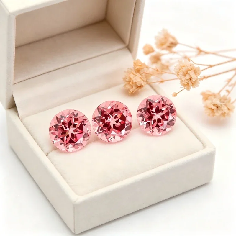 Künstlicher Edelstein Padparadscha Roter Lotus-Farbton Runde Form Großhandel Verfügbar mit Zertifikat – Detail 5