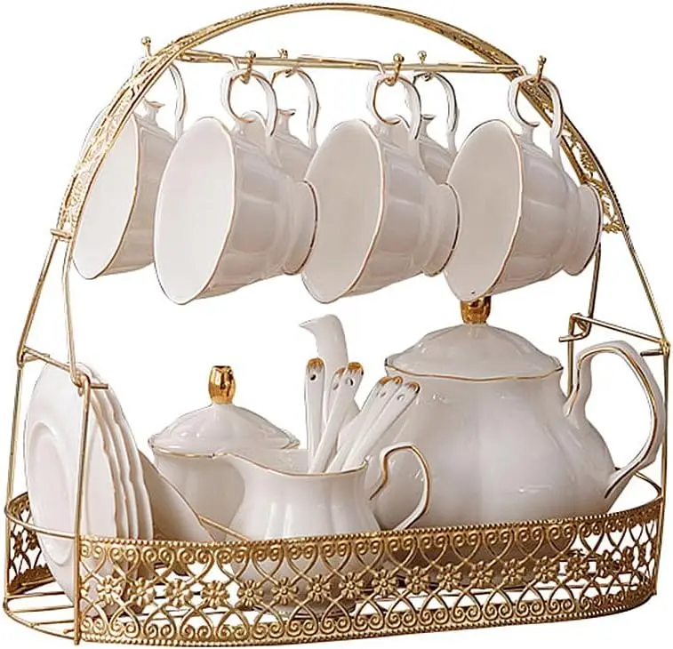 

15-Piece White Ceramic Tea Set with Teapot, Cups, Saucers & Spoons - Elegant Afternoon Tea Service