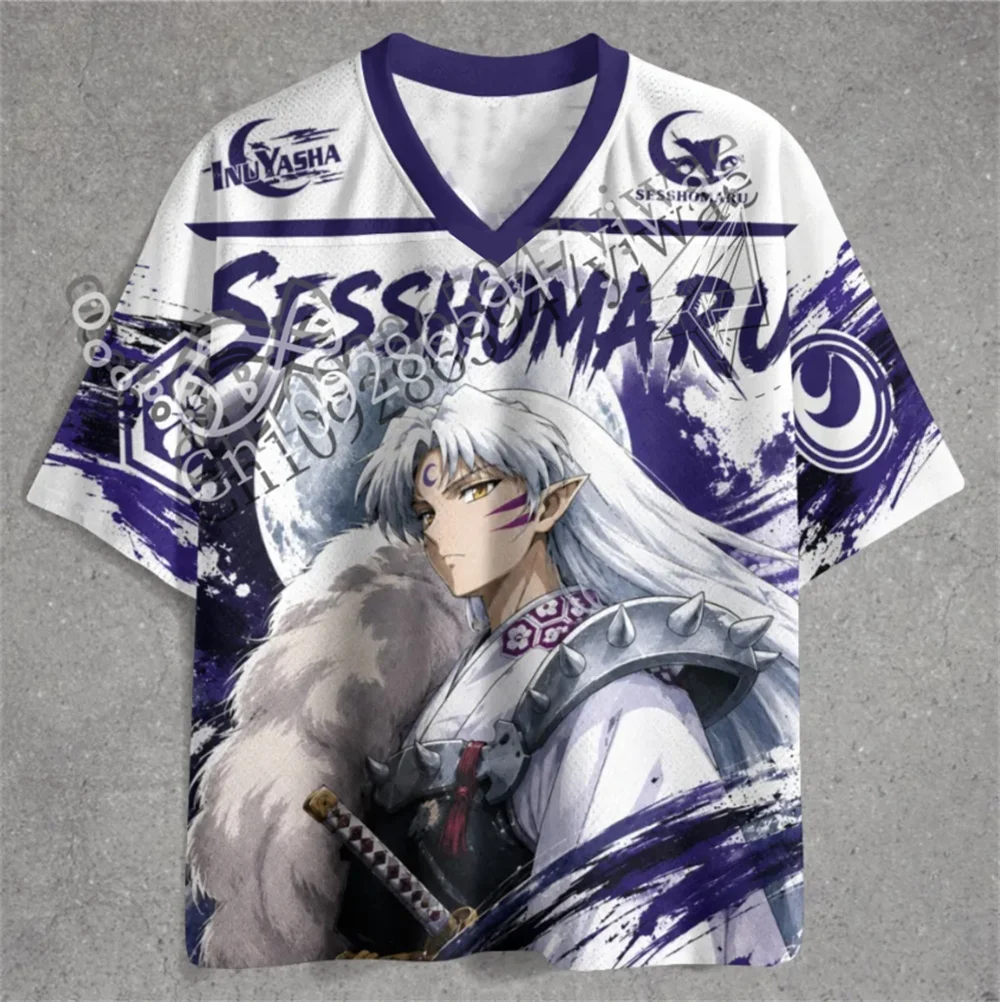Inuyasha Kagome Sesshomaru Anime Character Jersey V-Neck Fashion Streetwear Sport T Shirt Fan Tee Summer Unisex Beach T-Shirt