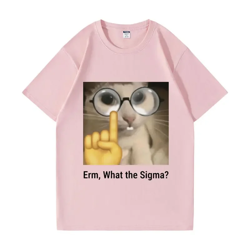 Erm, what Sigma? Funny Meme T-shirt For Men Women Silly Cat Humor Printed Fashion Tops  O-Neck