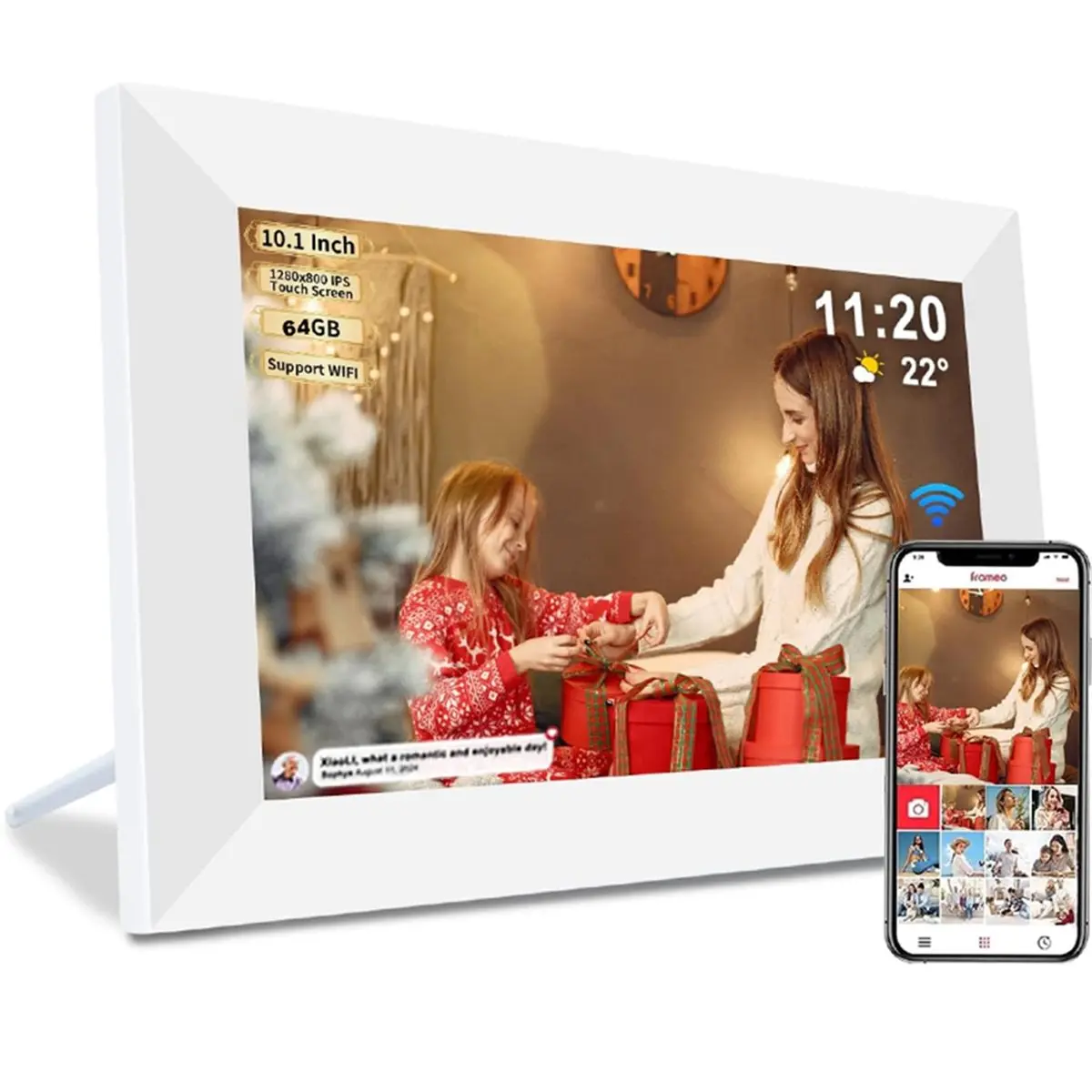 Wifi Digital Photo Frame 10.1 Inch 32GB Smart Digital Snap Frame 1280x800 IPS HD Touch Screen Wall Mountable EU Plug