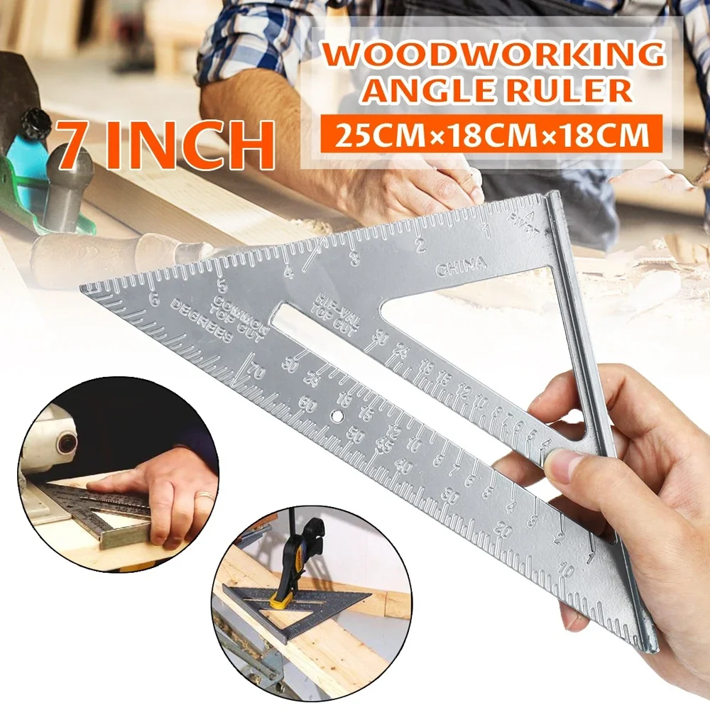 

7inch Carpenter Aluminum Alloy Square Ruler Protractor Miter Speed Tool For Measurement Tri-square Line Scriber Saw Guide