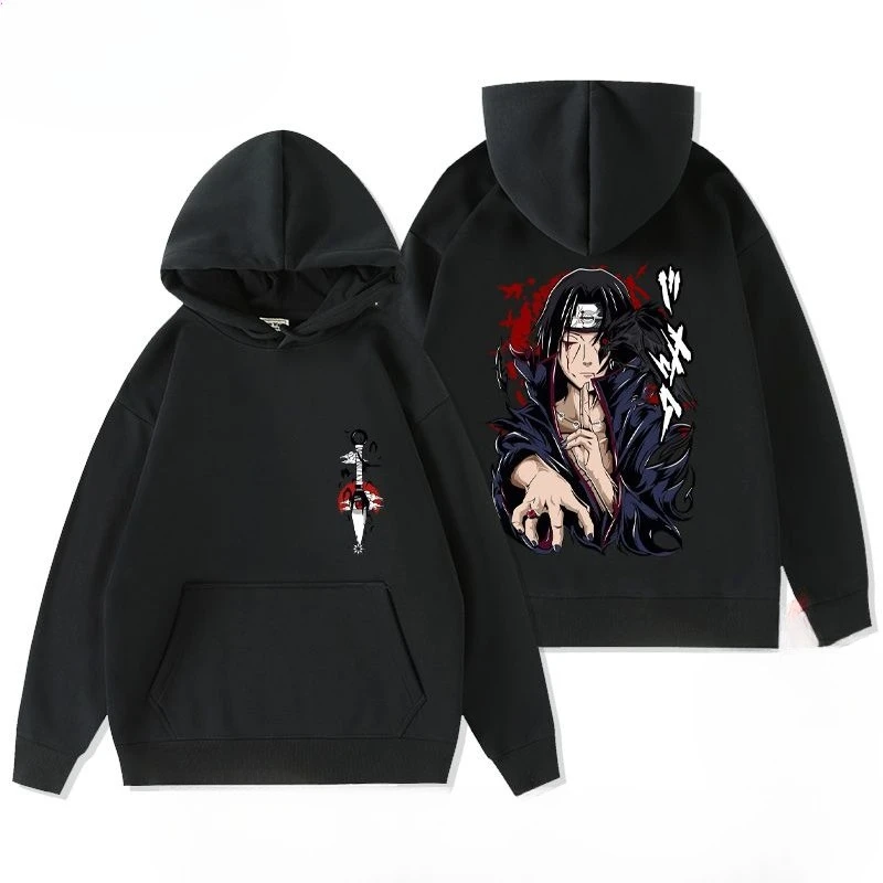 Sudadera con Capucha Estampada de Anime Retro de Naruto para Otoño e Invierno, Corte Holgado para Hombre, Orochimaru Uchiha Itachi