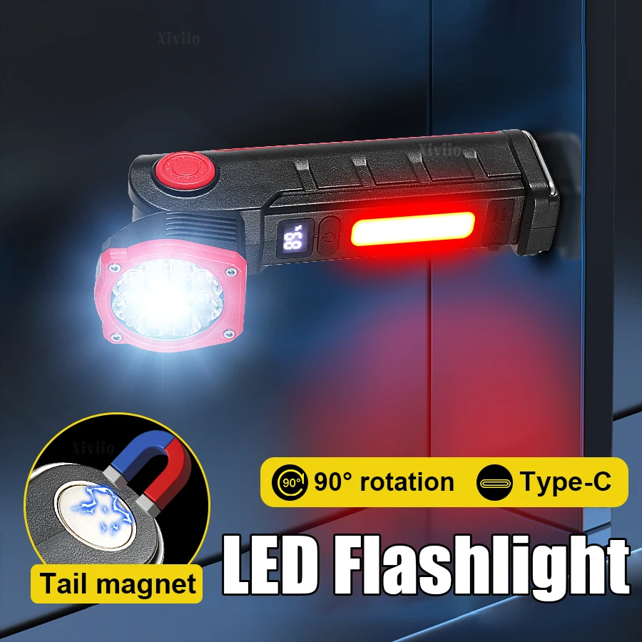 

Мощный фонарь COB с сильным магнитом, перезаряжаемый светодиодный фонарик для работы, кемпинга, экстренных ситуаций и ремонта автомобилей