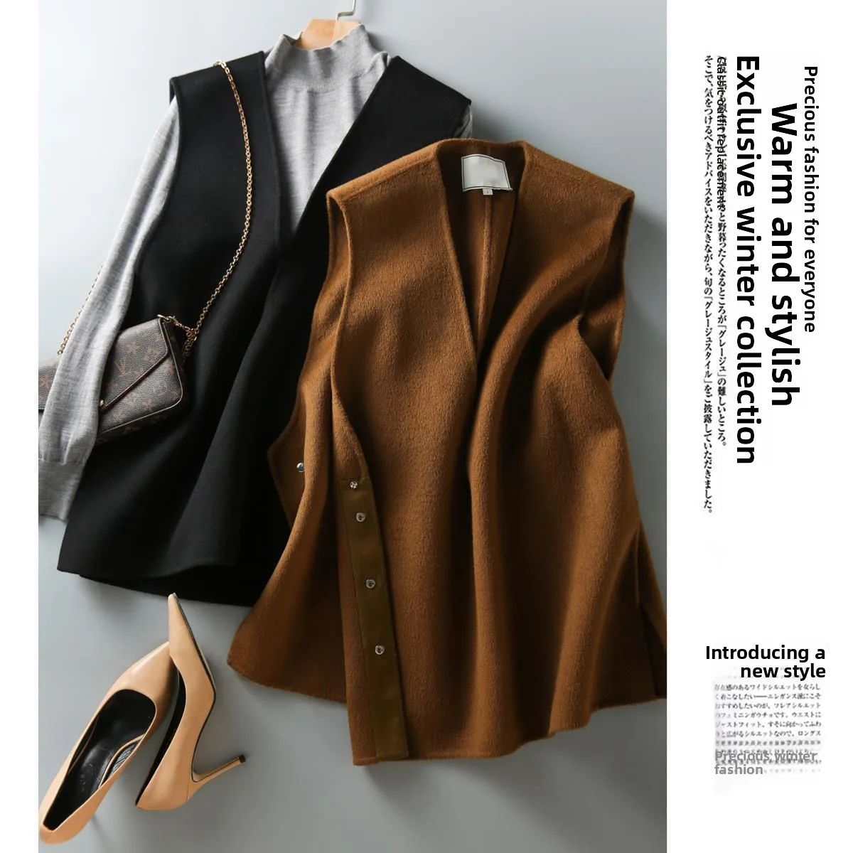 

Женский жилет с глубоким v-образным вырезом и боковым разрезом, весенний модный шерстяной однотонный жилет средней длины, бронированная одежда