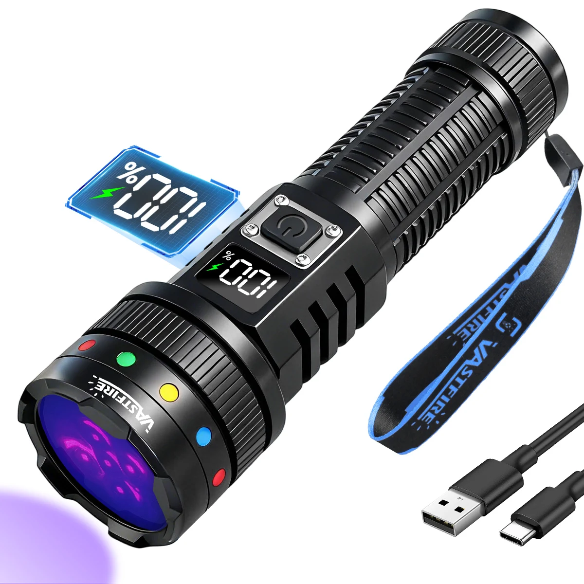 365nm UV High Power Ultraviolet Flashlight USB Rechargeable Black Light Torch Curing Money Ore Scorpion Fluorescent Detector