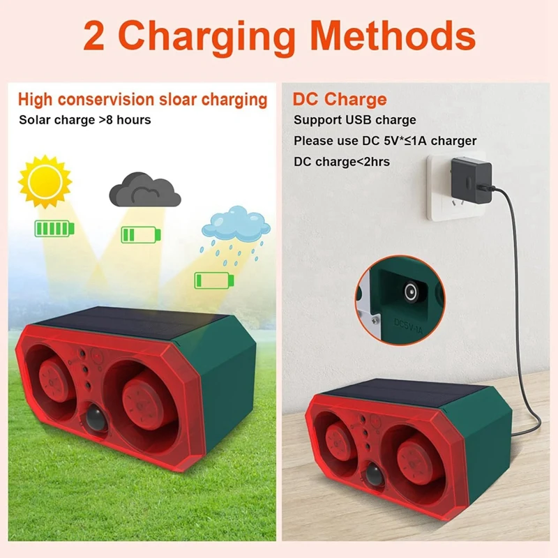 Солнечная наружная сигнализация с датчиком движения с 13 звуками, двойной динамик 130 дБ, сигнальная лампа с дистанционным управлением для фермерского двора-ABJU